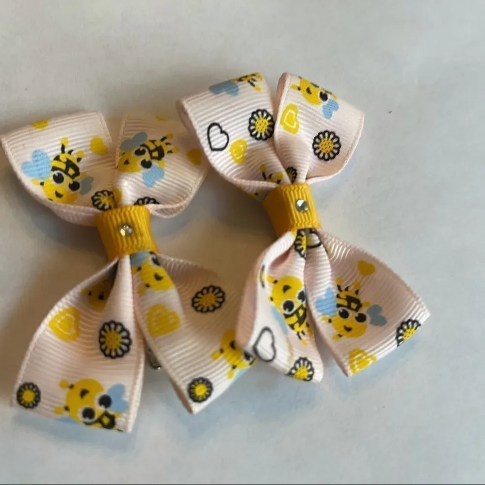 Bow pair hair bows accessories Honey bee love NEW